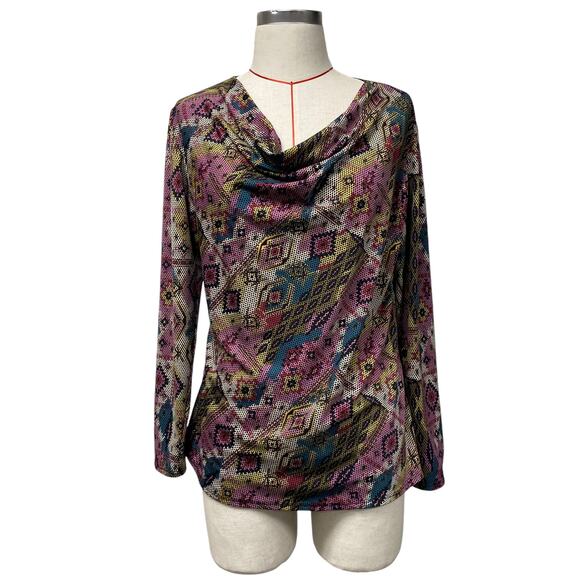 StellaMax Womens Size XL Colorful Printed Draped Neck Long Sleeve - Picture 1 of 6